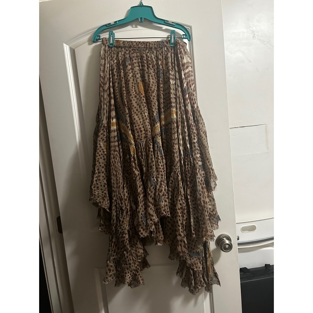 FP One Free People Clover stone Polka Dot Tiered Handkerchief Hem Skirt m Boho